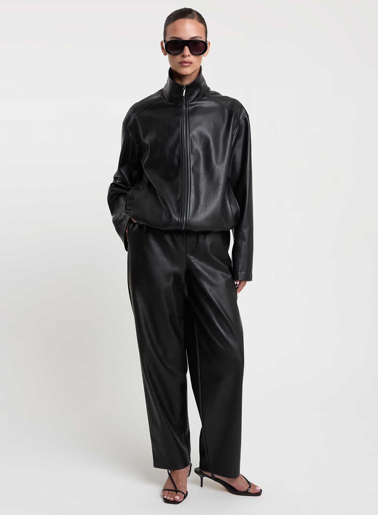 Black Faux Leather Barrel Leg Trousers